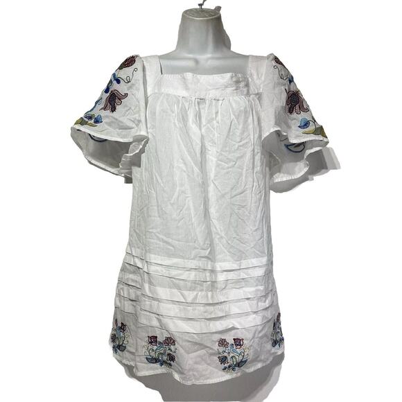 By anthropologie white floral embroidered square neck top Blouse Size S New - Picture 1 of 10